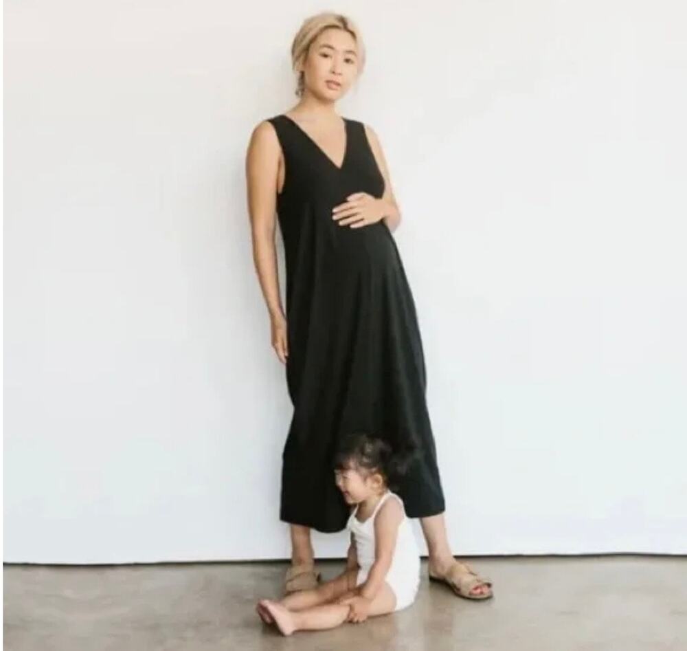 Storq V-Neck Maternity Tank Midi Dress Modal Black Size 1 Pregnancy XS